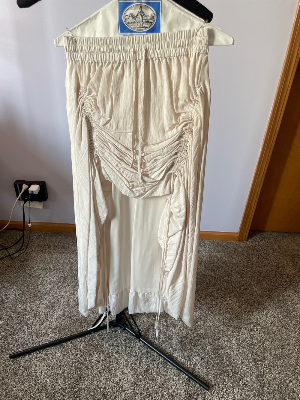 Anthropologie Cream Ruched High-Low Skirt